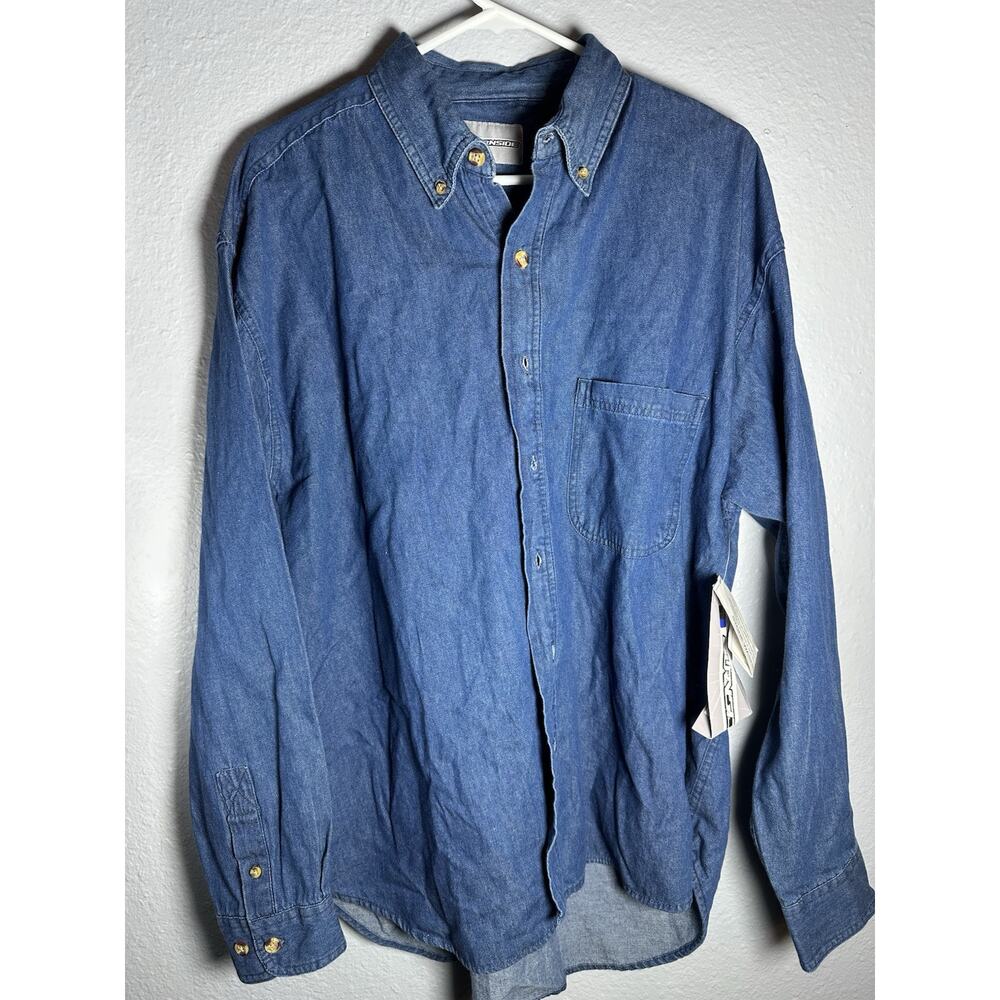 NWT - BURNSIDE Men's 'SOLID' Denim LONG-SLEEVE BUTTON FLANNEL SHIRT - XL VINTAGE